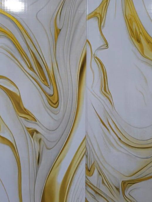 King Plast Dekorplast 25-409 PVX paneli — oltin toʻlqinli oq, eni 25 sm